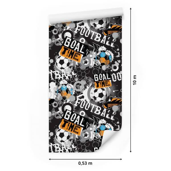 Papier Peint football graffiti sport Noir - Bleu - Gris - Orange - Blanc - Papier - 53 x 1000 x 1000 cm