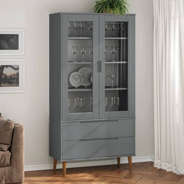 Armoire à vitrine 3017195 Gris - Pin - 90 x 175 x 35 cm