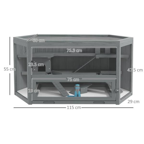 Kleintierstall BB7141 Grau - Massivholz - 65 x 19 x 126 cm
