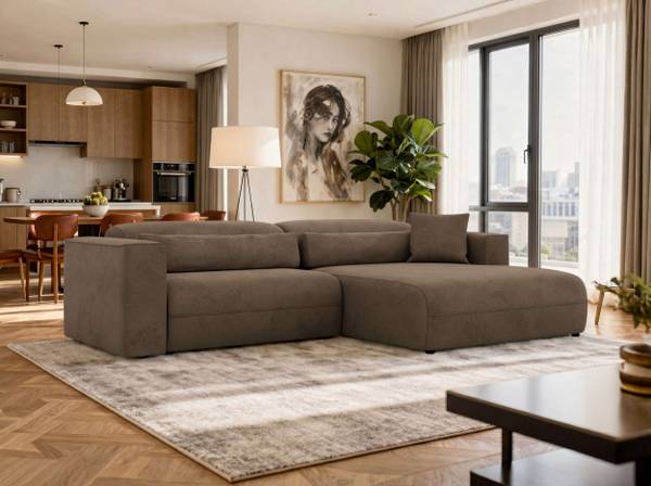 Ecksofa PAZURRO L Braun - Ecke davorstehend rechts - Schlaffunktion davorstehend rechts