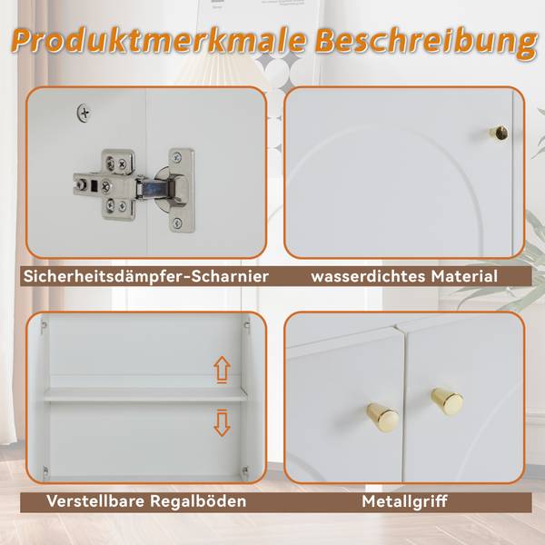 Zijkastje ArcLucy Ⅱ wit - plaatmateriaal op houtbasis - 80 x 80 x 40 cm