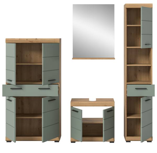 Badmöbel Set Shawn 4-teilig Braun - Grün - Holzwerkstoff - Glas - Metall - Kunststoff - 186 x 191 x 34 cm