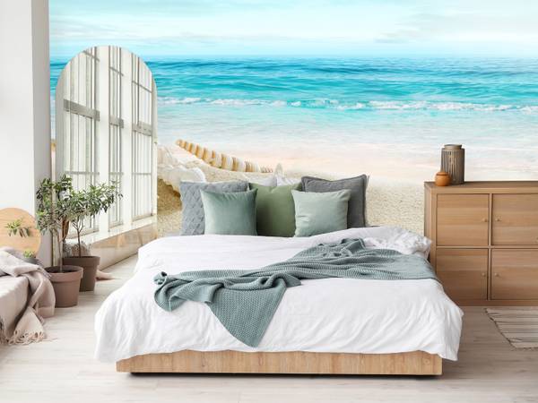 Fototapete Muscheln Strand Sand Wellen 300 x 210 x 210 cm