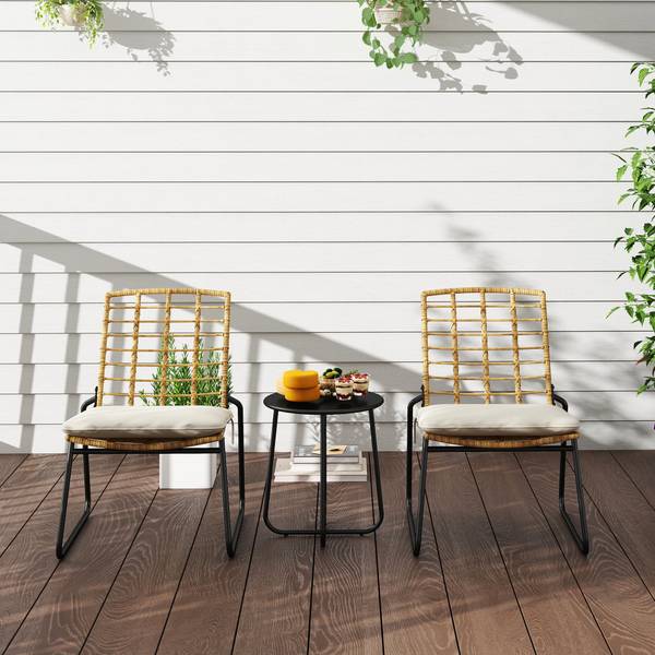 Balkonmöbel 3er Set 863-172V00CW Beige - Baumwollstoff - Stahl - Polyethylen - 56 x 78 x 67 cm