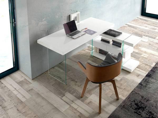 Bürotisch 3002 Weiß - Kristallglas - 140 x 75 x 127 cm