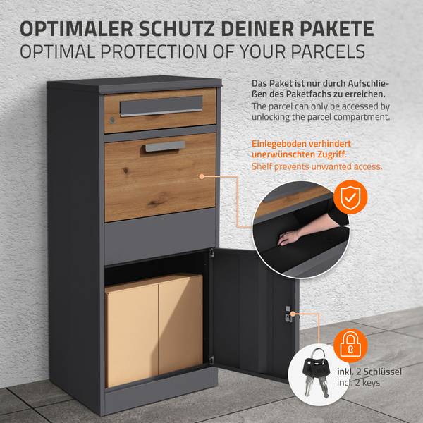 Paketbriefkasten BOXON-P Braun - Grau - Samt - 37 x 112 x 50 cm
