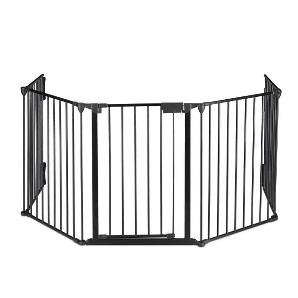 Haardscherm 5 panelen zwart - nylon - staal - 165 x 75 x 94 cm