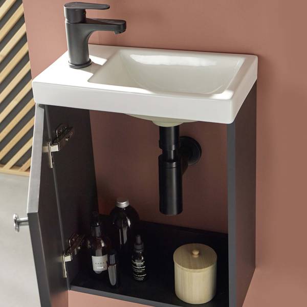 Badmöbel-Set AVA 2-teilig Schwarz - Holzwerkstoff - 41 x 53 x 22 cm