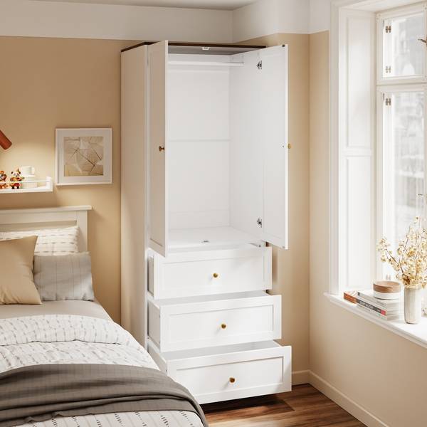 Kleiderschrank KSB04-W Weiß - Melamin - 55 x 187 x 70 cm