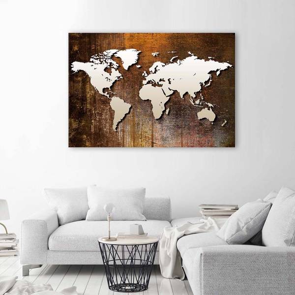 Wandbild weltkarte auf holz 60 x 40 cm