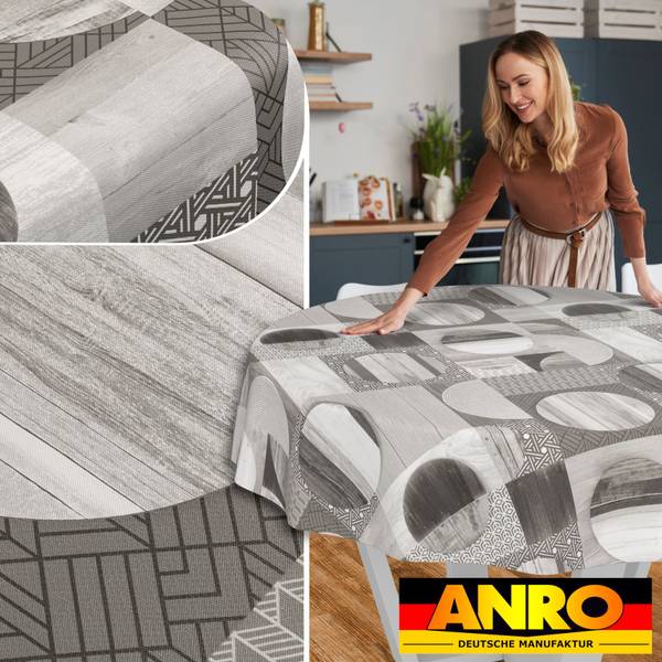Wachstuchtischdecke Holz Patchwork Grau - 140 x 140 cm