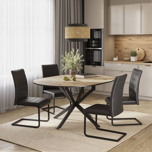 Esstisch-Set Loyd 63010 6er Set Schwarz - Eiche Rustikal Dekor
