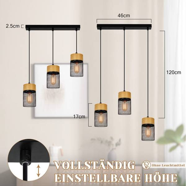 Pendelleuchte Marroquin 3-flammig Schwarz - Metall - 5 x 173 x 46 cm