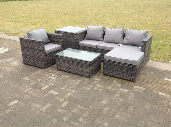 Gartenmöbel 5-sitzer Lounge Sofa Set Grau - Webstoff - Polyresin - 65 x 66 x 177 cm