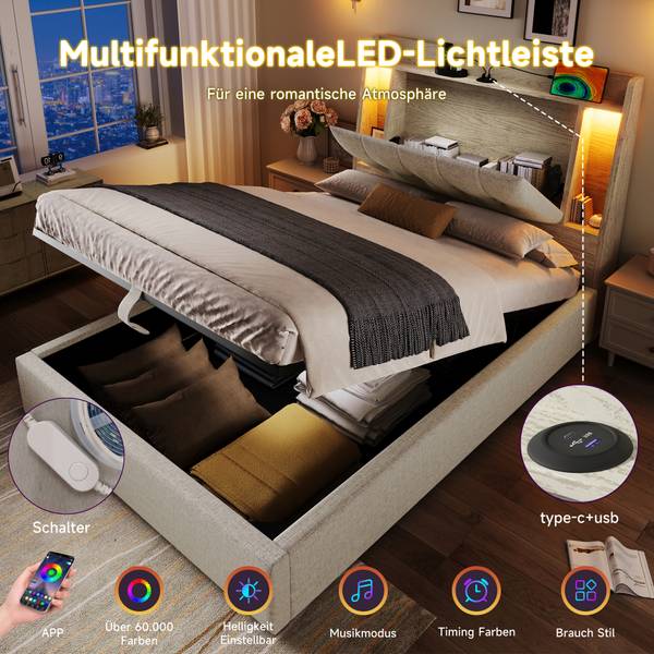 Polsterbett Una Beige