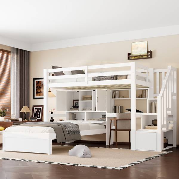 Hochbett Hebe Ⅰ Weiß - Holzwerkstoff - Massivholz - 233 x 120 x 253 cm