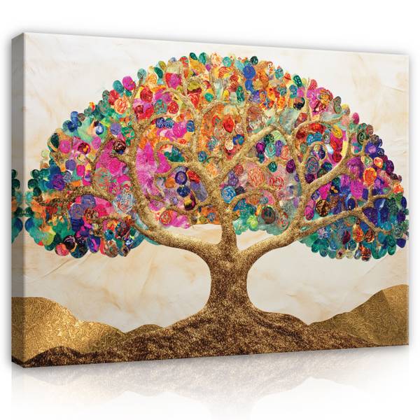 Leinwandbild Abstrakter Baum – 91,4x61 Cm, Handgemalt, Mit Goldakzenten, 1 Panel