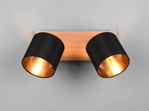 Deckenspot 2flammig Schirm Schwarz-Gold Schwarz - Braun - Gold - Strukturstoff - 28 x 19 x 18 cm