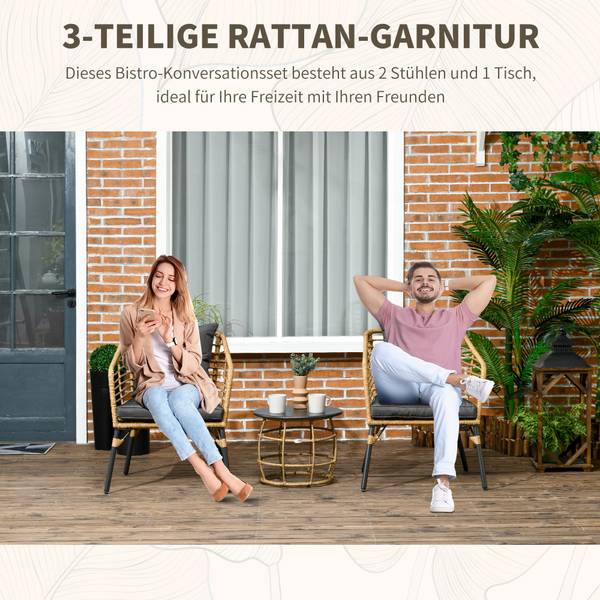 Gartenbar-Set BB5272 3-teilig Grau - Metall - 65 x 78 x 62 cm