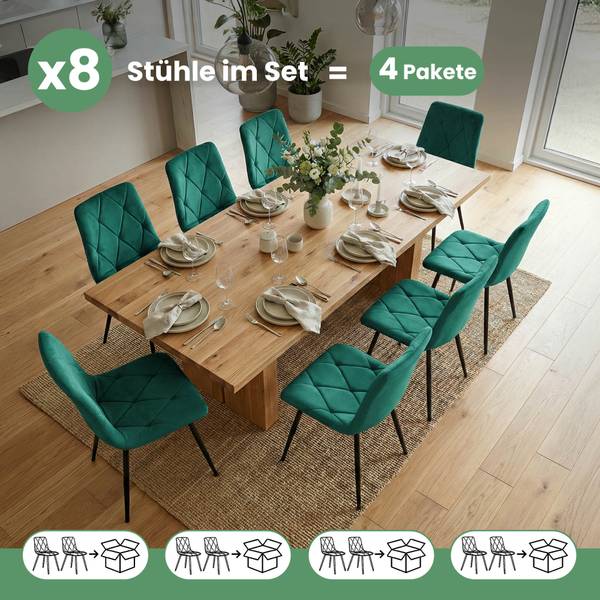 Esszimmerstuhl MILO 8er-Set Dunkelgrün