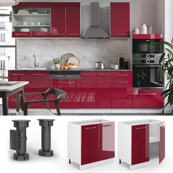 Vicco Cuisine en angle Fame-Line 227x60cm Bleu foncé