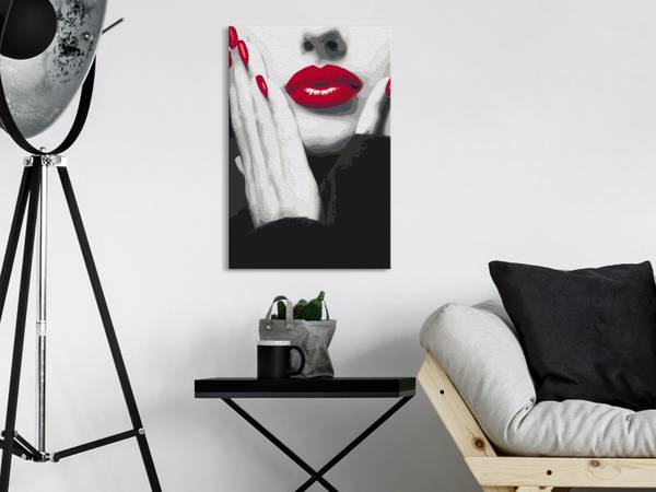 Wandbild Malen nach Zahlen Frau Uv Schwarz - Rot - Weiß - Baumwollstoff - 40 x 60 x 2 cm