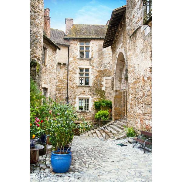 Tableau mural maisons Carennac Gris - Acacia - 97 x 65 x 3 cm