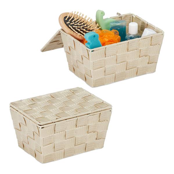 2 x Aufbewahrungskorb mit Deckel beige kaufen