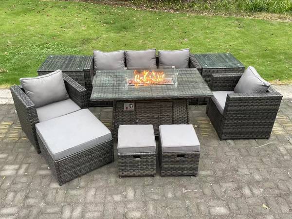 Gartenmöbel Feuerstelle XL(9er-Set) Grau - Webstoff - Polyresin