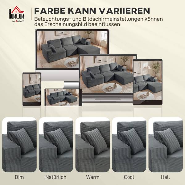 Ecksofa 83B-513V00CG Grau - Cord - 168 x 85 x 267 cm
