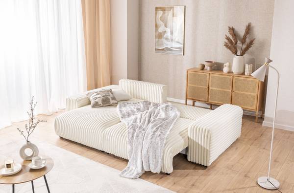 Ecksofa Mollis mit Schlaffunktion Beige - Ecke davorstehend links