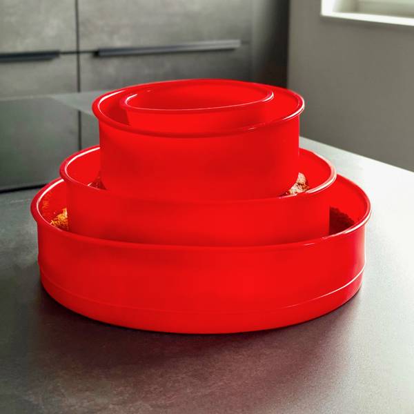 4-teiliges Set Silikon Kuchenbackformen Rot - Kunststoff - 25 x 6 x 25 cm
