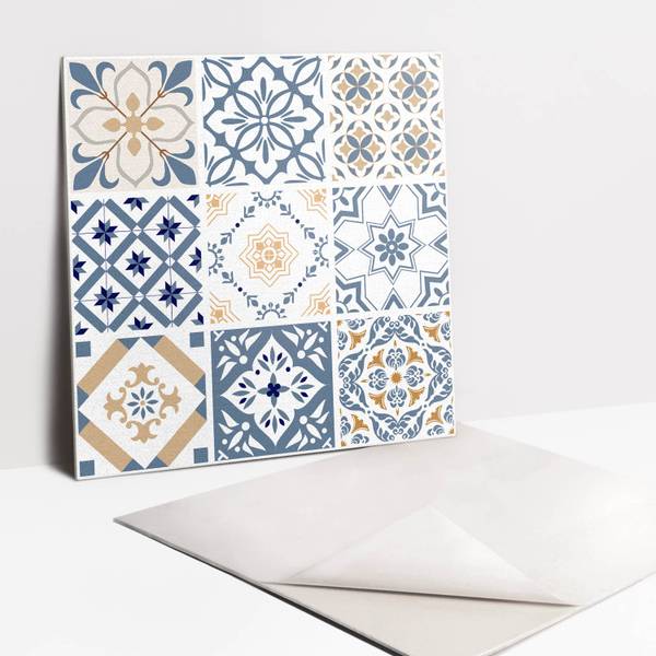 Selbstklebende Fliesen (9 St.) Ornament Blau - Polyester PVC - 30 x 30 x 1 cm