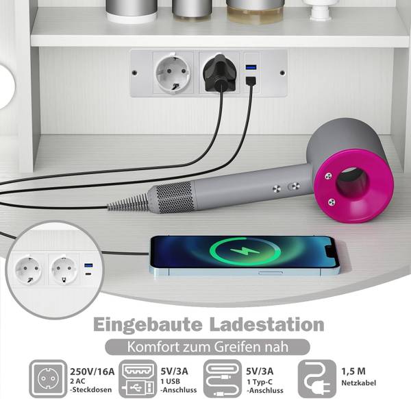 Schminktisch TG32143PQ-IT+DE Weiß - Holzwerkstoff - 40 x 139 x 94 cm