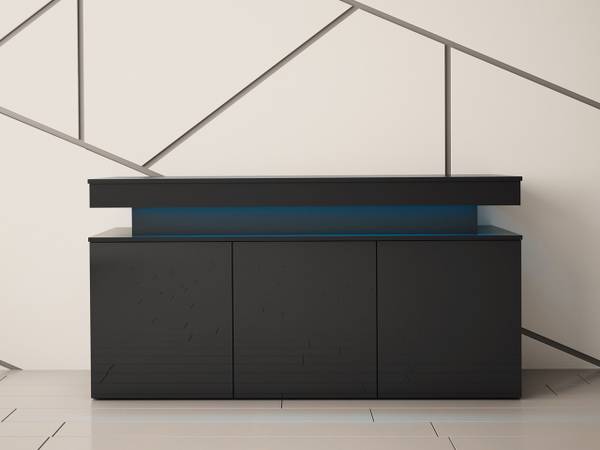 Kommode Glossa 3D 160 Schwarz - Hochglanz Schwarz