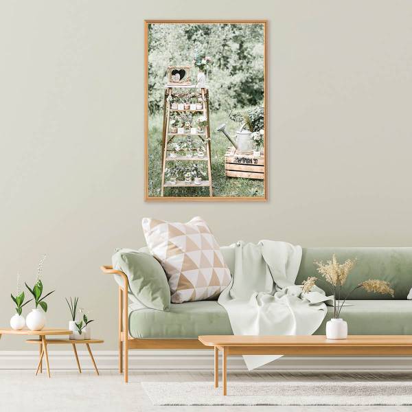 Tableau mural mat encadré escabeau deco Vert - Acacia - 95 x 65 x 3 cm