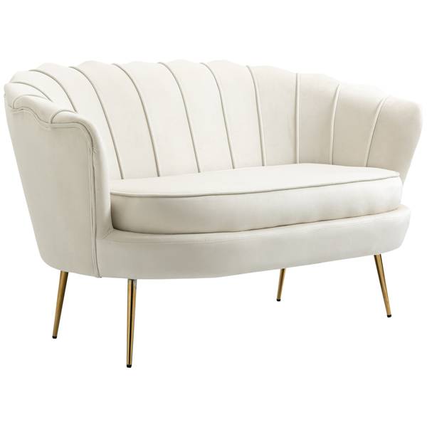 2 Sitzer Sofa 833-957WT Weiß - Samt - 77 x 77 x 130 cm