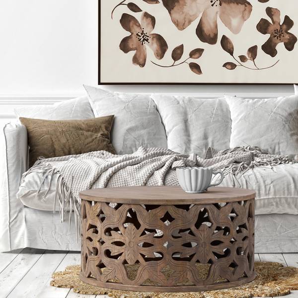 Couchtisch CHENGDU Braun - Samt - Mango - 100 x 45 x 100 cm