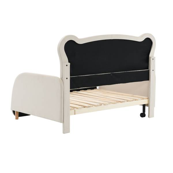 Tagesbett VELVZoo Ⅱ Beige - Holzwerkstoff - Massivholz - 149 x 107 x 204 cm
