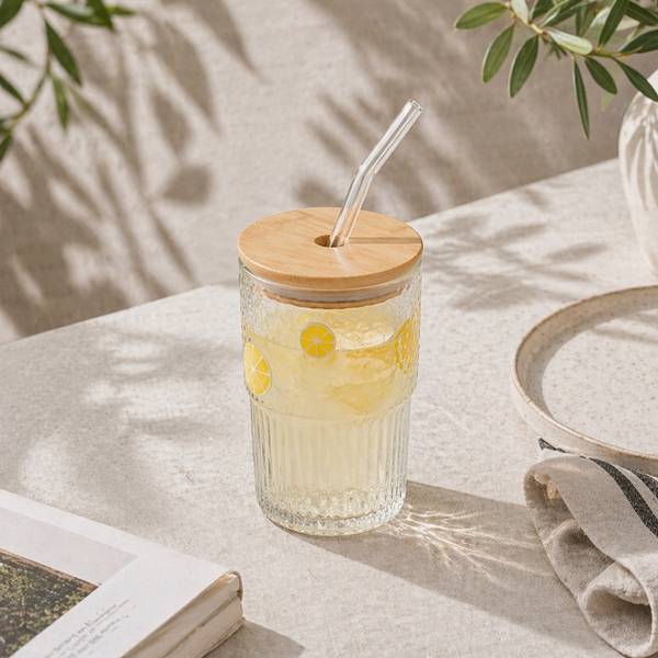 Trinkglas 07-40895 mit Strohhalm Glas - 8 x 12 x 8 cm