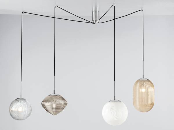 LED Pendelleuchte 4 flammig Kugelleuchte Blau - Grau - Silber - Weiß - Milchglas - Rauchglas - 26 x 250 x 26 cm