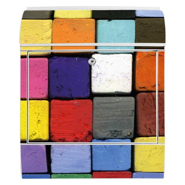 Briefkasten Stahl Bunte Kreide Weiß - Stahl - 38 x 46 x 13 cm