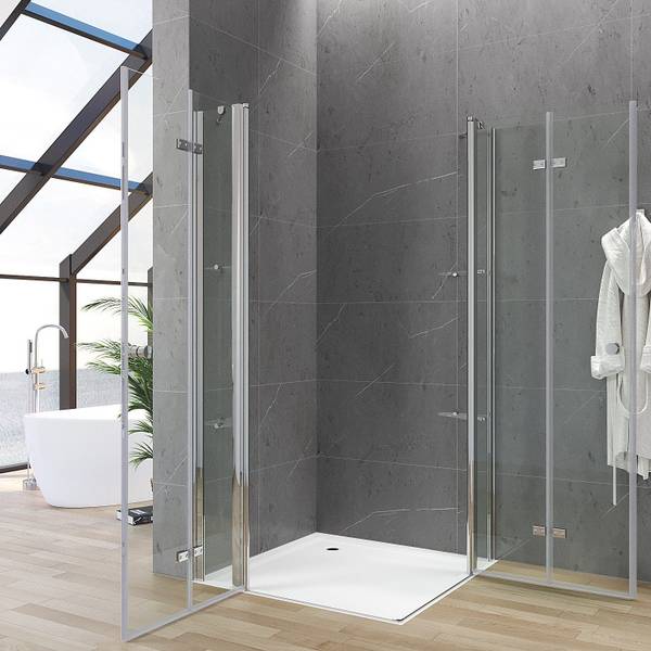 Eckeinstieg mit Falttür NIMES Silber - Glas - 145 x 187 x 145 cm