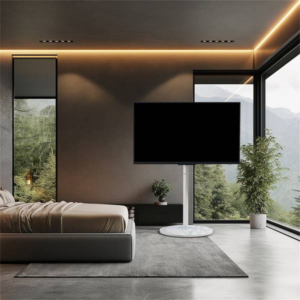 Support TV Astrion Blanc - Pierre artificielle - Métal - 55 x 160 x 65 cm