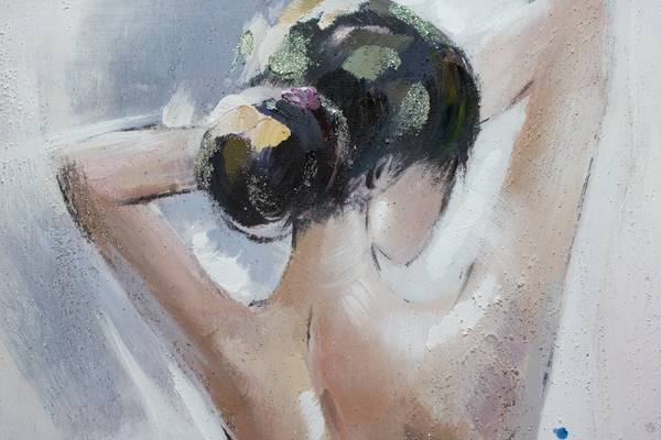 Acrylbild Handgemalt Frau Vof Pink - Weiß - Baumwollstoff - 80 x 100 x 4 cm