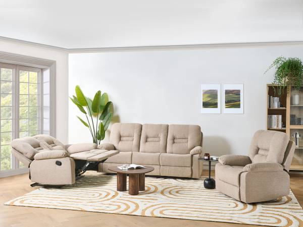 Zitgroep BERGEN 3-delig beige - zwart - bamboe - 73 x 101 x 73 cm