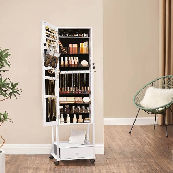 Schmuckorganizer Ganzkörperspiegel Weiß - Holzwerkstoff - 37 x 153 x 42 cm