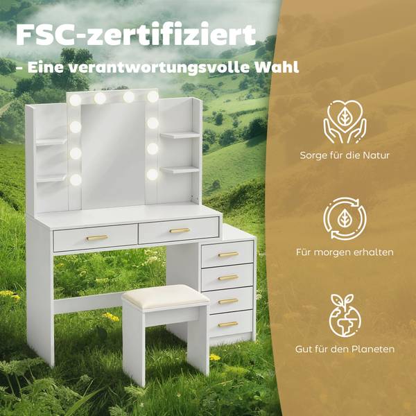 Schminktisch 83D-133V90WT 2er Set Weiß - Holzwerkstoff - 40 x 140 x 120 cm