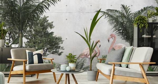 Fototapete PFLANZEN Flamingos Beton 135 x 90 x 90 cm