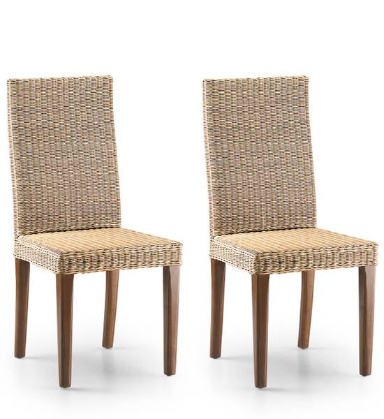Holzstuhl Monica (2er-Set) Beige - Rattan - 45 x 100 x 47 cm